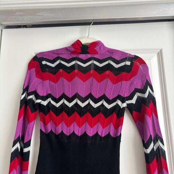 Vintage Cache Chevron Knit Top Sz S V-Neck Sweater Belted Cinch Waist Y2K 90s - Picture 3 of 8